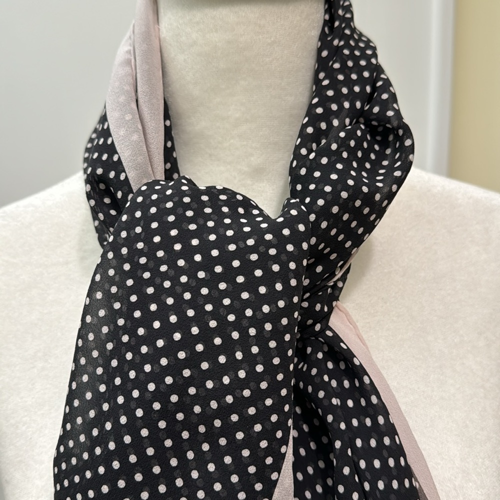 Banana Republic Oblong Silk Scarf. Black w/pale pink dots and trim. VGUC - Picture 3 of 7